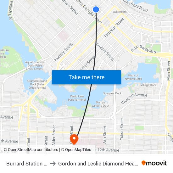 Burrard Station @ Bay 1 to Gordon and Leslie Diamond Health Care Centre map