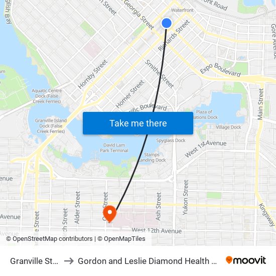 Granville Station to Gordon and Leslie Diamond Health Care Centre map