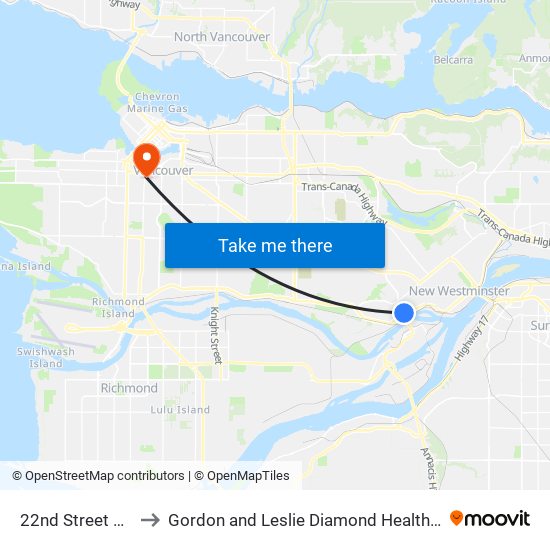 22nd Street Station to Gordon and Leslie Diamond Health Care Centre map