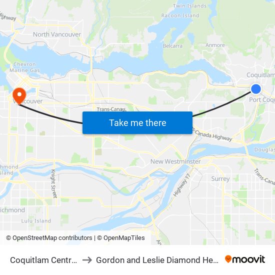 Coquitlam Central Station to Gordon and Leslie Diamond Health Care Centre map