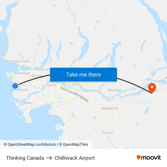 Thinking Canada to Chilliwack Airport map