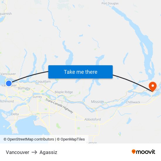 Vancouver to Agassiz map