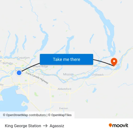 King George Station to Agassiz map