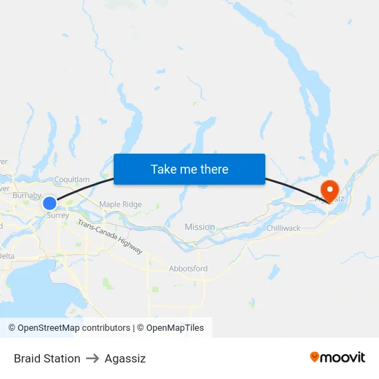 Braid Station to Agassiz map