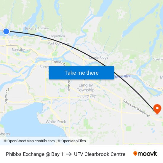 Phibbs Exchange @ Bay 1 to UFV Clearbrook Centre map