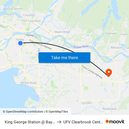 King George Station @ Bay 4 to UFV Clearbrook Centre map