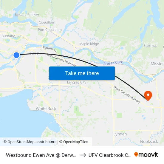 Westbound Ewen Ave @ Derwent Way to UFV Clearbrook Centre map