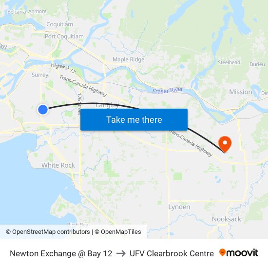 Newton Exchange @ Bay 12 to UFV Clearbrook Centre map