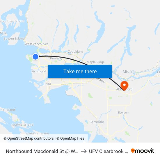 Northbound Macdonald St @ W Broadway to UFV Clearbrook Centre map