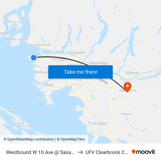 Westbound W 10 Ave @ Sasamat St to UFV Clearbrook Centre map