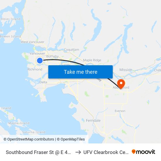 Southbound Fraser St @ E 45 Ave to UFV Clearbrook Centre map