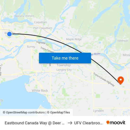 Eastbound Canada Way @ Deer Lake Parkway to UFV Clearbrook Centre map
