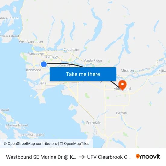 Westbound SE Marine Dr @ Kerr St to UFV Clearbrook Centre map