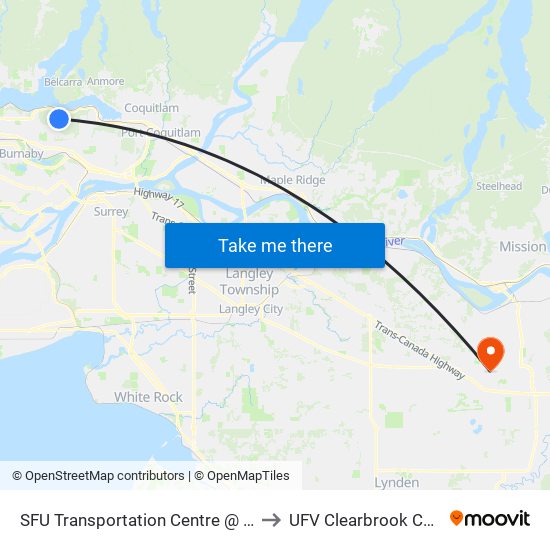 SFU Transportation Centre @ Bay 2 to UFV Clearbrook Centre map