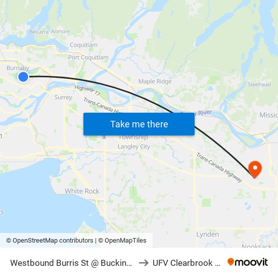 Westbound Burris St @ Buckingham Ave to UFV Clearbrook Centre map