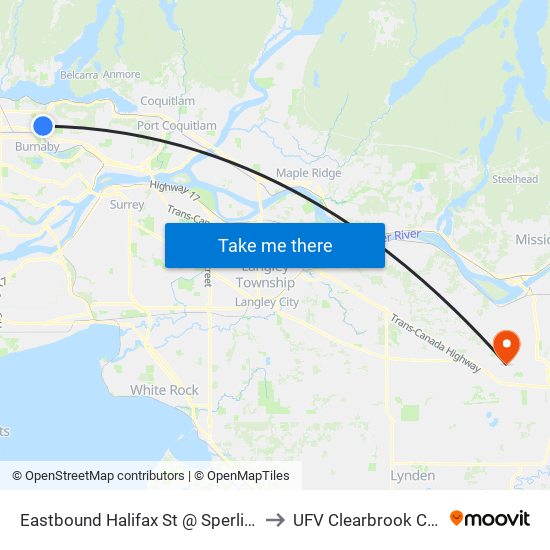 Eastbound Halifax St @ Sperling Ave to UFV Clearbrook Centre map