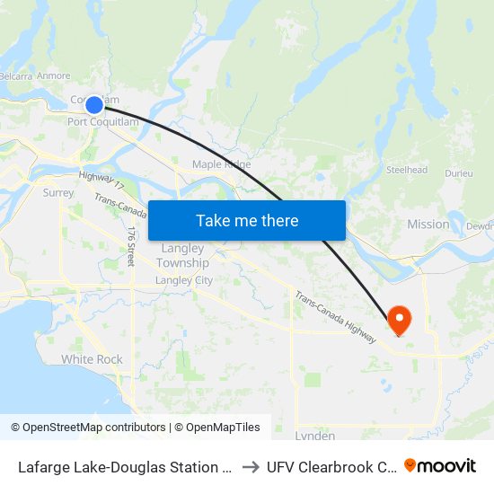 Lafarge Lake-Douglas Station @ Bay 3 to UFV Clearbrook Centre map