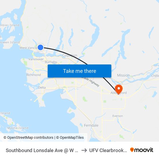 Southbound Lonsdale Ave @ W Balmoral Rd to UFV Clearbrook Centre map