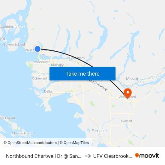 Northbound Chartwell Dr @ Sandhurst Place to UFV Clearbrook Centre map