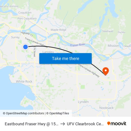 Eastbound Fraser Hwy @ 156 St to UFV Clearbrook Centre map