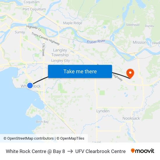 White Rock Centre @ Bay 8 to UFV Clearbrook Centre map