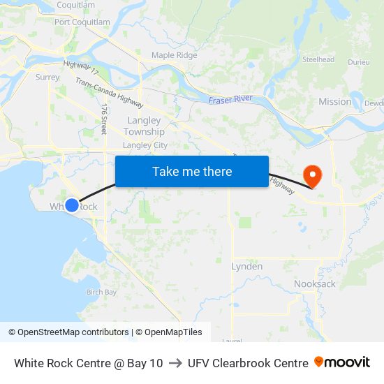 White Rock Centre @ Bay 10 to UFV Clearbrook Centre map