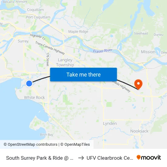 South Surrey Park & Ride @ Bay 2 to UFV Clearbrook Centre map