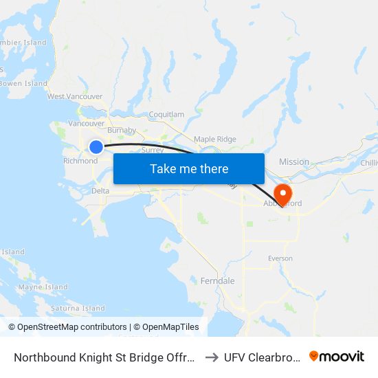 Northbound Knight St Bridge Offramp @ SE Marine Dr to UFV Clearbrook Centre map