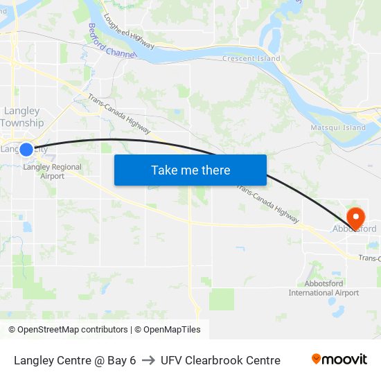 Langley Centre @ Bay 6 to UFV Clearbrook Centre map