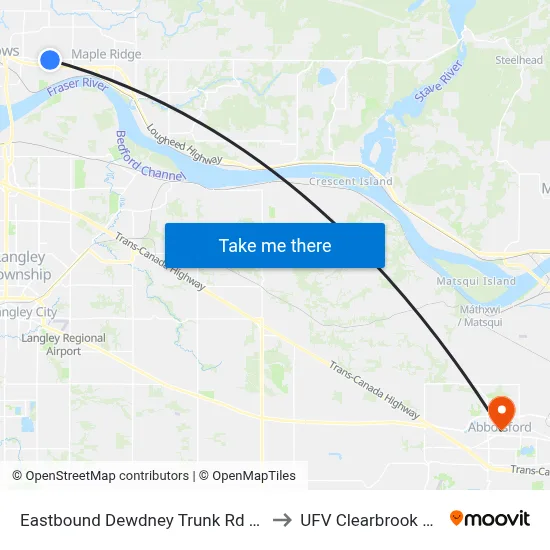 Eastbound Dewdney Trunk Rd @ 210 St to UFV Clearbrook Centre map