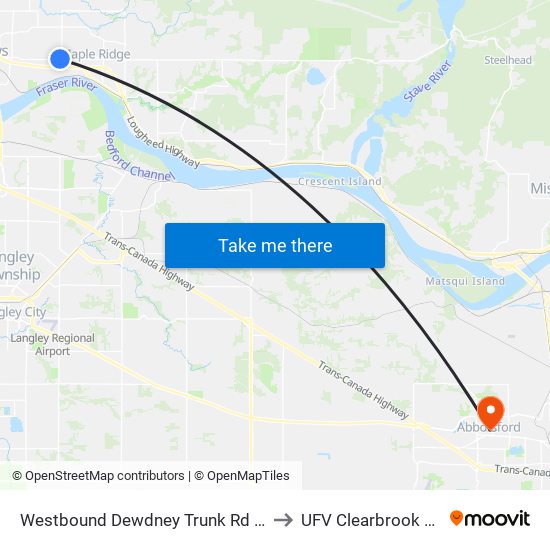 Westbound Dewdney Trunk Rd @ 216 St to UFV Clearbrook Centre map