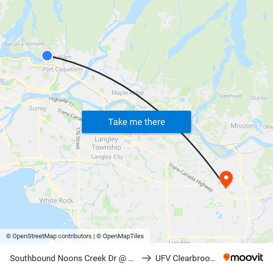 Southbound Noons Creek Dr @ Heather Place to UFV Clearbrook Centre map