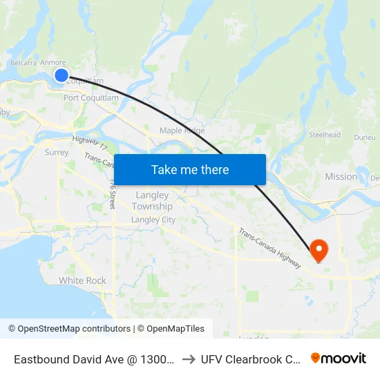 Eastbound David Ave @ 1300 Block to UFV Clearbrook Centre map