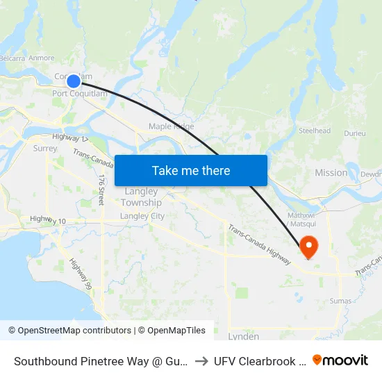 Southbound Pinetree Way @ Guildford Way to UFV Clearbrook Centre map
