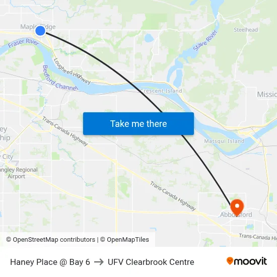 Haney Place @ Bay 6 to UFV Clearbrook Centre map