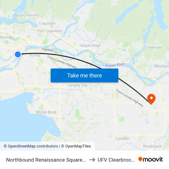 Northbound Renaissance Square @ Quayside Dr to UFV Clearbrook Centre map