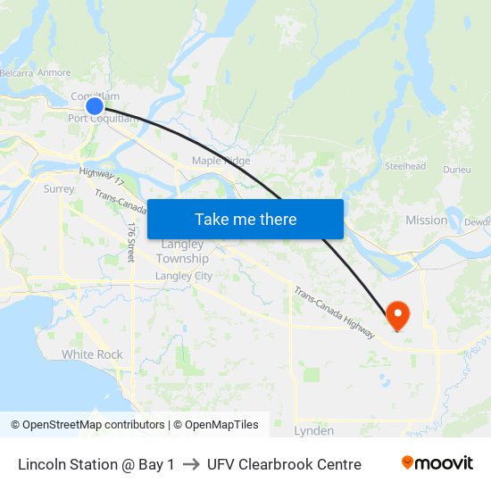Lincoln Station @ Bay 1 to UFV Clearbrook Centre map