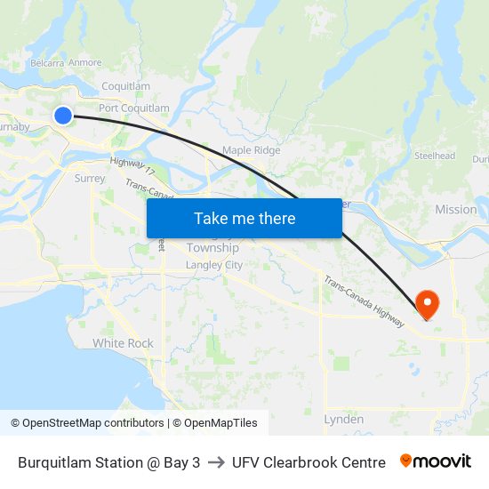 Burquitlam Station @ Bay 3 to UFV Clearbrook Centre map