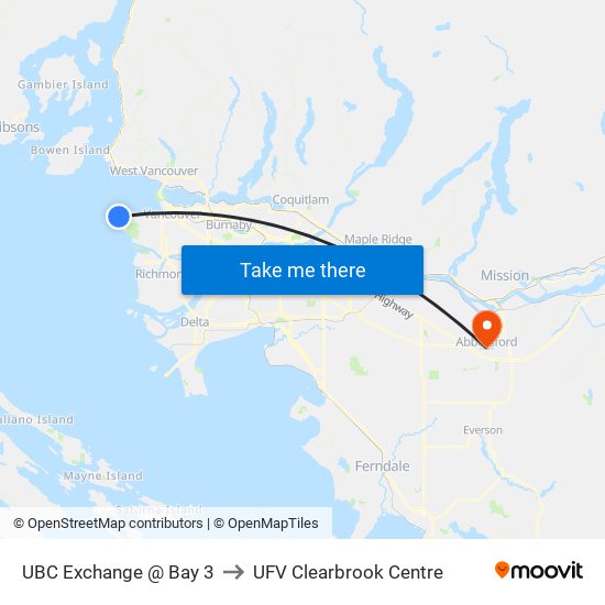 UBC Exchange @ Bay 3 to UFV Clearbrook Centre map