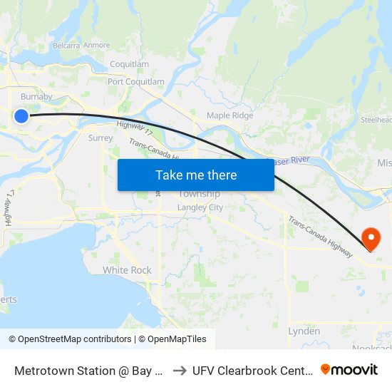 Metrotown Station @ Bay 14 to UFV Clearbrook Centre map