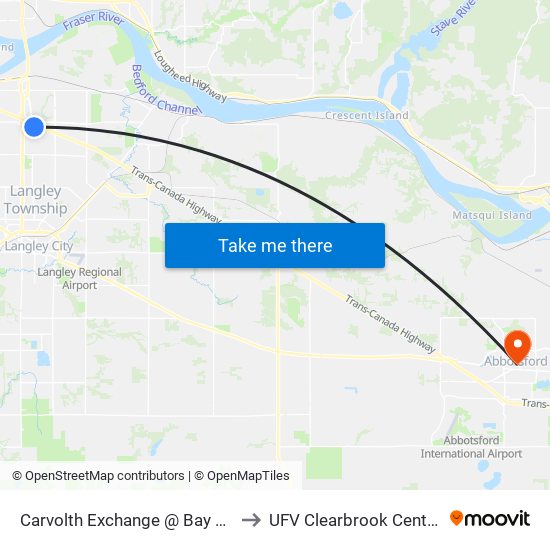 Carvolth Exchange @ Bay 12 to UFV Clearbrook Centre map