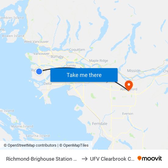 Richmond-Brighouse Station @ Bay 2 to UFV Clearbrook Centre map