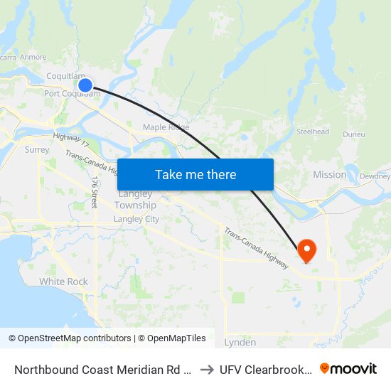 Northbound Coast Meridian Rd @ Lincoln Dr to UFV Clearbrook Centre map