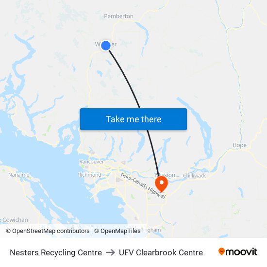 Nesters Recycling Centre to UFV Clearbrook Centre map