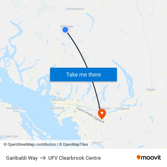 Garibaldi Way to UFV Clearbrook Centre map