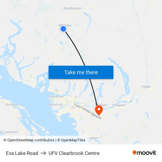 Eva Lake Road to UFV Clearbrook Centre map