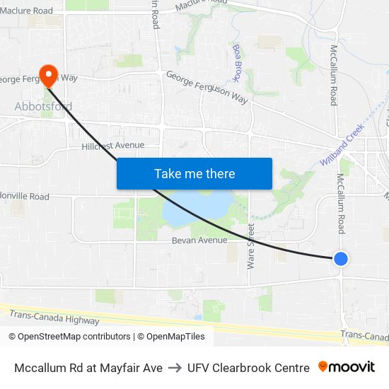 Mccallum Rd at Mayfair Ave to UFV Clearbrook Centre map