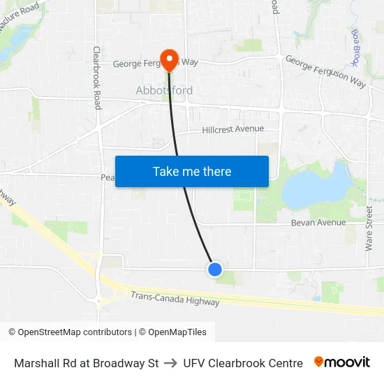 Marshall Rd at Broadway St to UFV Clearbrook Centre map