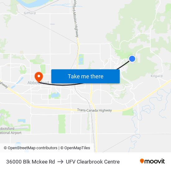 36000 Blk Mckee Rd to UFV Clearbrook Centre map