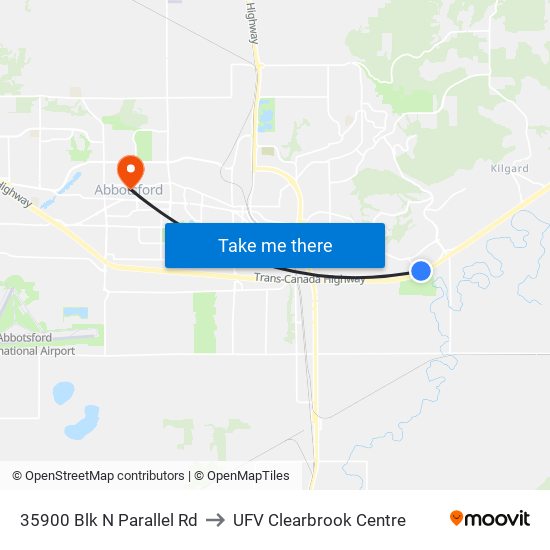 35900 Blk N Parallel Rd to UFV Clearbrook Centre map